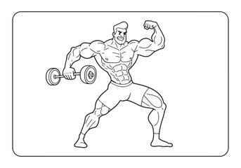Fototapeta premium Bodybuilding male weightlifter flexing muscles coloring page ill
