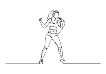 Fototapeta premium Captivating continuous line drawing of a female funk musician si