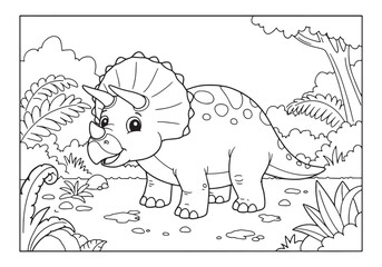Naklejka premium Adorable Triceratops Coloring Page for Kids Black and White Outl