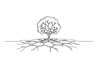 Minimalist Continuous Line Drawing of a Tree Thriving in a Barre
