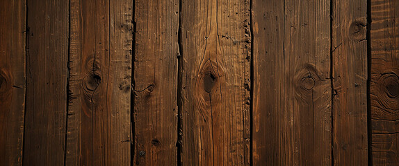Obraz premium Textured Timber: Rustic close-up of dark brown wooden planks, showcasing rich grain patterns and the inherent beauty of natural materials, embodying the essence of simplicity and warmth.