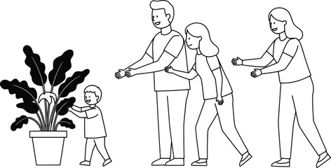 Family Planting A Vector Illustration of Happy Family Gardening Together