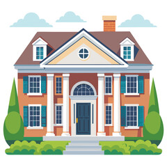 Elegant Suburban House Mansion Home Architecture Design Real Estate Property Columns Brick Teal