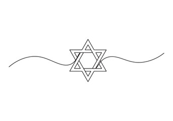 Elegant Star of David, Minimalist continuous line drawing illust