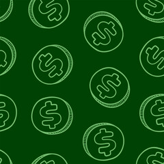 Dollar Doodle seamless pattern background. US dollar pattern background. Seamless pattern of the symbols of dollar currency background. Dollar sign pattern background. 