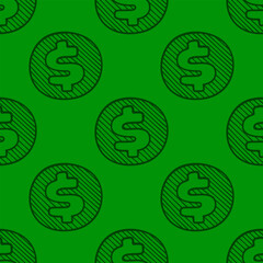 Dollar Doodle seamless pattern background. US dollar pattern background. Seamless pattern of the symbols of dollar currency background. Dollar sign pattern background. 