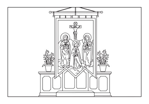 Liturgical Banner with Holy Family for Coloring and Educational