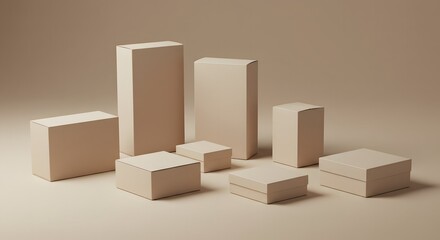 Fototapeta premium Elegant Beige Cardboard Boxes Mockup Packaging Design for Product Presentation