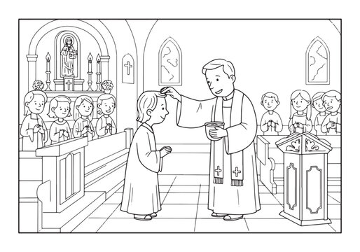 Black and white illustration of Ash Wednesday service coloring p