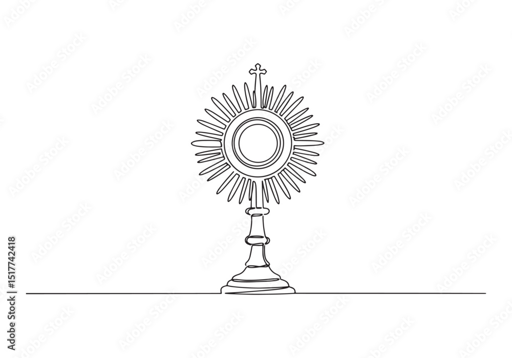 Wall mural elegant monstrance display in continuous line art for religious