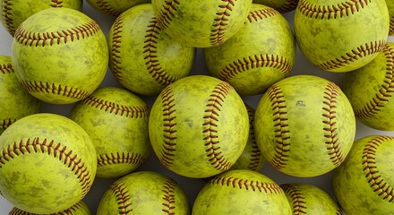 Pile of Worn Softball Balls Ready for a Game Action Shot