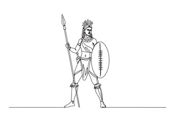Elegant depiction of a female Zulu warrior in a continuous line