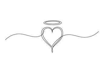 Elegant minimalist heart with halo, continuous line drawing conc