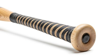 Closeup of a Professional Wooden Baseball Bat Grip Showing Black Tape and Natural Wood Grain