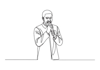 Obraz premium Continuous Line Drawing of a Male Gospel Singer in Performance