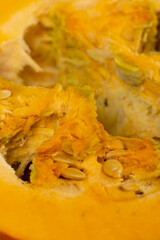 sliced orange pumpkin pulp in the kitchen