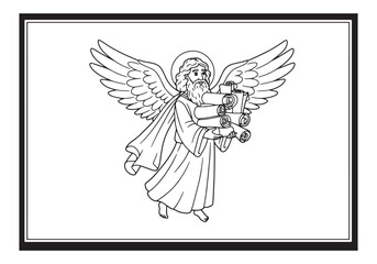 Jeremiel Wise in Coloring Book Drawing, an Angel in Black and Wh