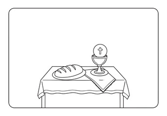 Simple Black and White Line Art Illustration of Bread and Wine S