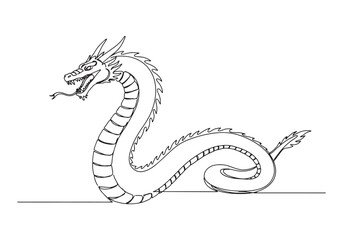 Fototapeta premium Monoline Illustration of Mythological Tiamat Serpent in Black an