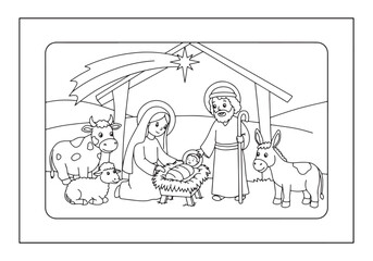 The Nativity Scene, A Detailed Coloring Book Illustration of the © Cici