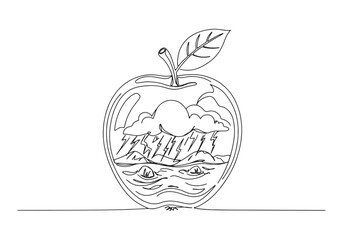 Obraz premium Monochrome continuous line drawing illustration of an apple cont