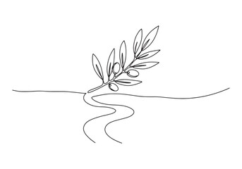 Elegant Olive Branch, A Continuous Line Drawing Symbolizing Peac