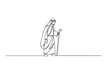 A continuous line drawing of The Good Samaritan illustration