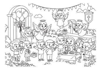Delightful Coloring Page of Feast of the Guardian Angels Celebra
