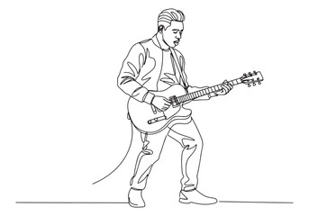 Elegant minimalist line drawing of a male guitarist performing l
