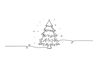 Holographic Christmas tree in continuous line drawing illustrati