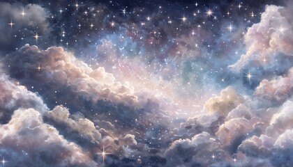 Dreamy Galaxy Sky With Pastel Clouds And Twinkling Stars