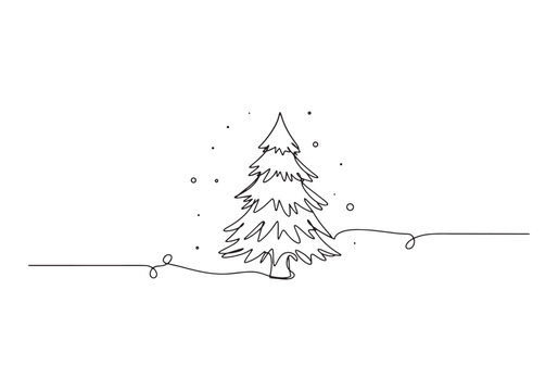 Holographic Christmas tree in continuous line drawing illustrati