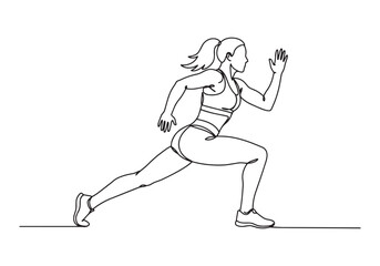 Continuous Line Drawing of a Female Athlete in Motion, Exercise