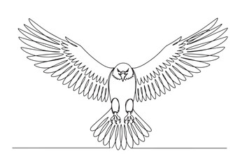 Obraz premium Continuous One Line Drawing of an Eagle with Spread Wings Symbol