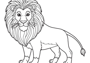 Obraz premium Majestic lion in black and white line art for coloring page desi