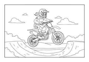 Female Motocross Rider Soaring High, A Detailed Coloring Book Il