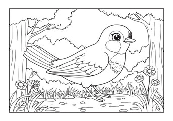 Nightingale coloring page, A delightful avian adventure in black