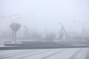 Foggy day in the city park