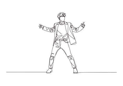 Captivating K-Pop Idol, A Continuous Line Drawing of Male Musici