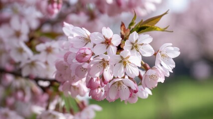 Cherry blossoms bloom in soft sunlight, symbolizing renewal and harmony.
