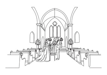 Obraz premium Elegant wedding ceremony illustration in continuous line drawing
