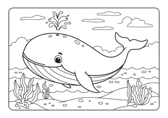 Naklejka premium Adorable Blue Whale Illustration for Coloring Book Fun and Creat