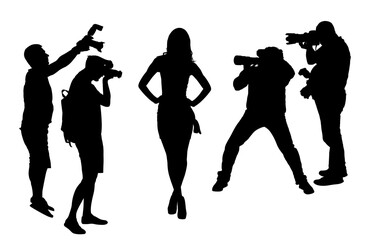 Handsome woman posing paparazzo photographers crew vector silhouette illustration isolated. Fashion pose attractive girl shape. Sexy lady. Female figure shadow. glamour top model casting miss universe