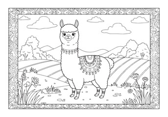 Enchanting Alpaca Coloring Page, A Delightful Blend of Nature an