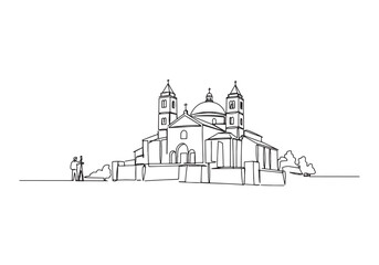 Fototapeta premium Minimalist line drawing of the sanctuary of Monte Grisa, Italy,