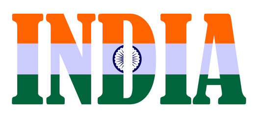 Emblem banner state India flag national symbol vector illustration isolated. Patriotic sign of state in Asia. Travel and trip souvenir India sticker for tourists. T shirt print stamp.