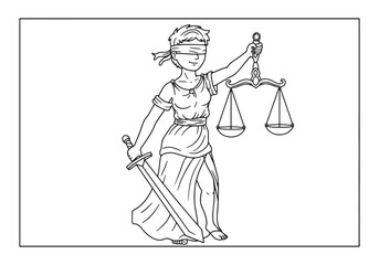 Line art illustration of the Goddess of Justice for coloring ent