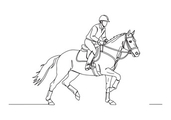 Fototapeta premium Elegant single line art depicting a male equestrian on horseback