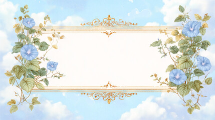Vintage Frame with Blue Morning Glories and Sky