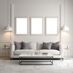 White living room with three framed prints (1)